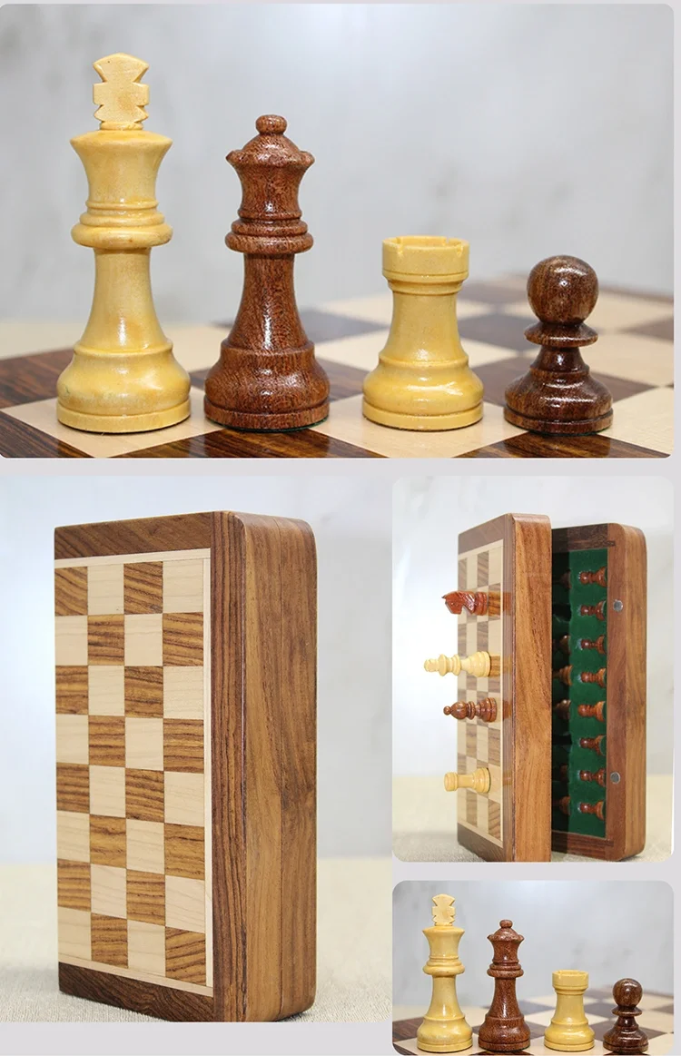 Mıknatıs Taşlı Ahşap Katlanabilir Kutulu Satranç Oyunu 17.5 Cm G611