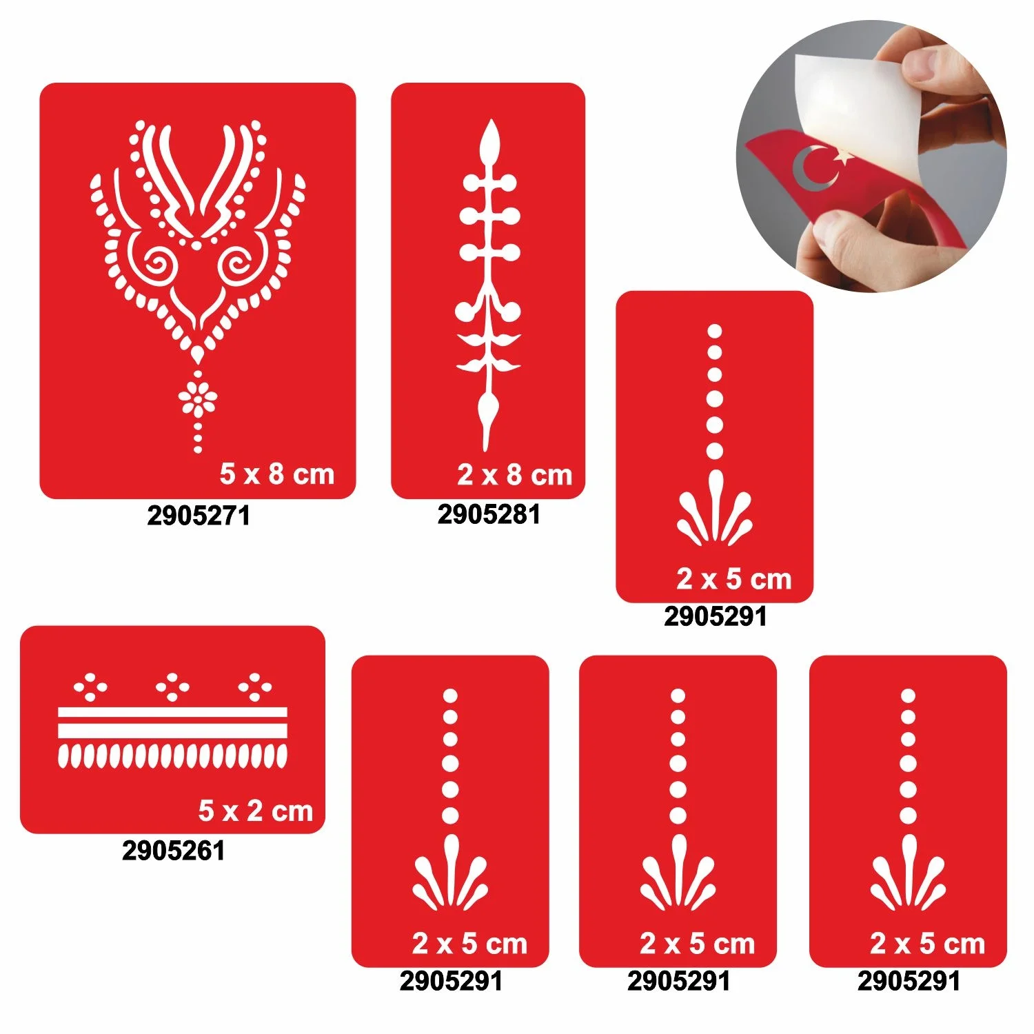 Çiçekli Kubbe 5'li Set Geçici Dövme Kına Şablonu