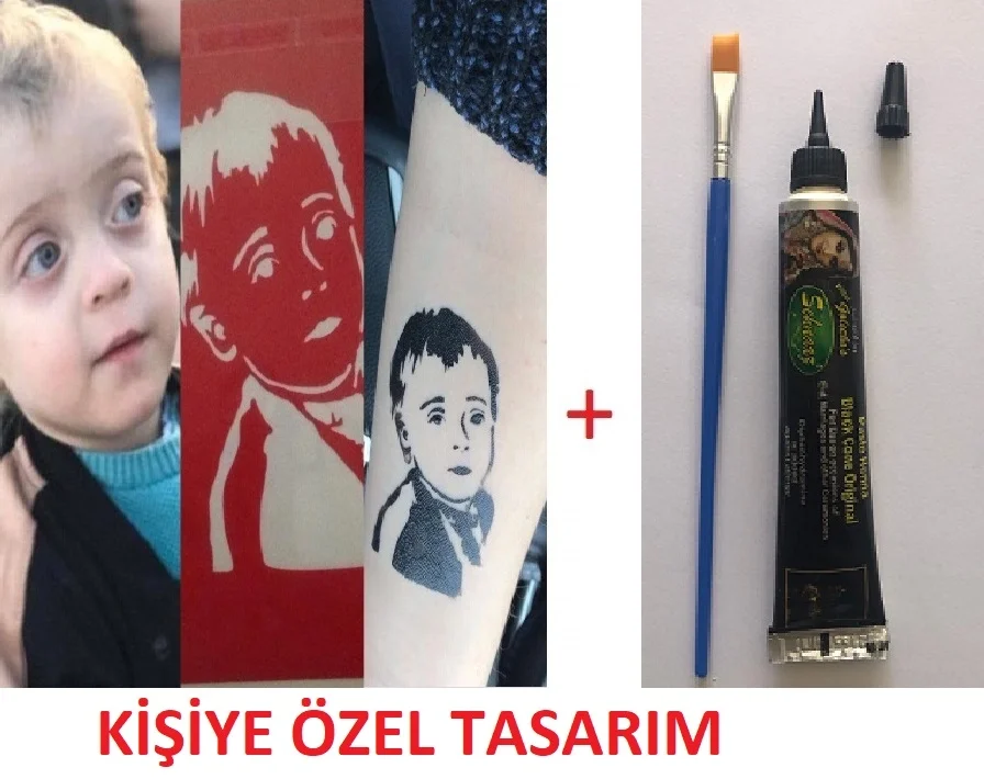 Resimden Geçici Dövme Yapma Seti Kına ve fırça Hediyeli
