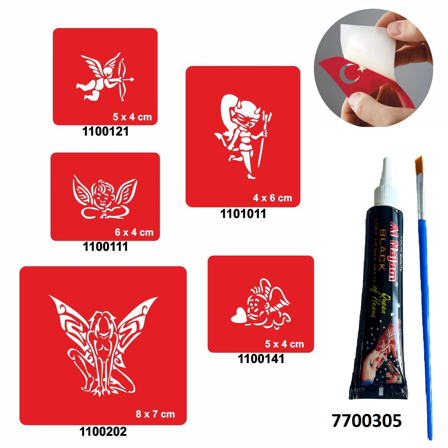 Melek ve Kanat Desenleri Kına ile Geçici Dövme Yapma Seti