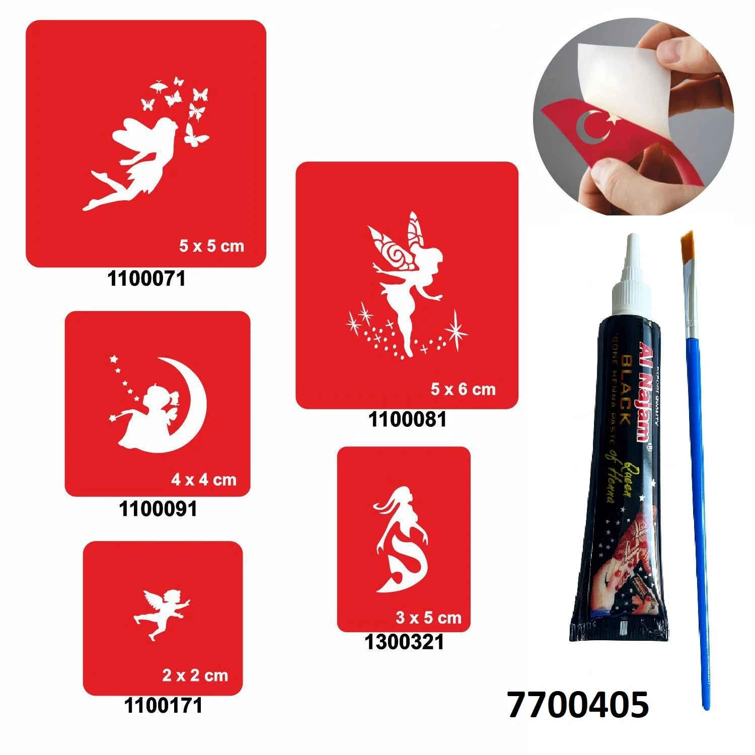 Peri Kızı Desenleri Kına ile Geçici Dövme Yapma Seti