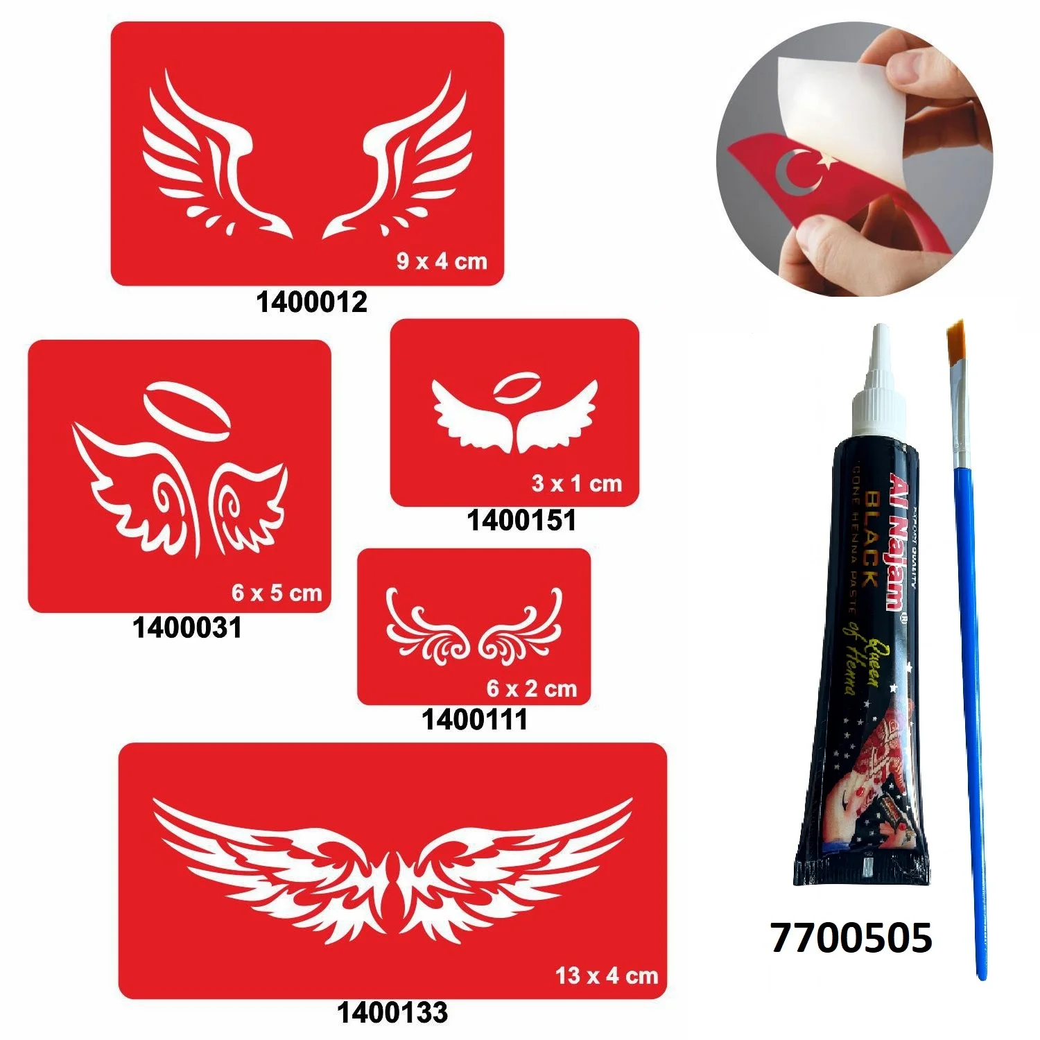 Kanat Desenleri Kına ile Geçici Dövme Yapma Seti
