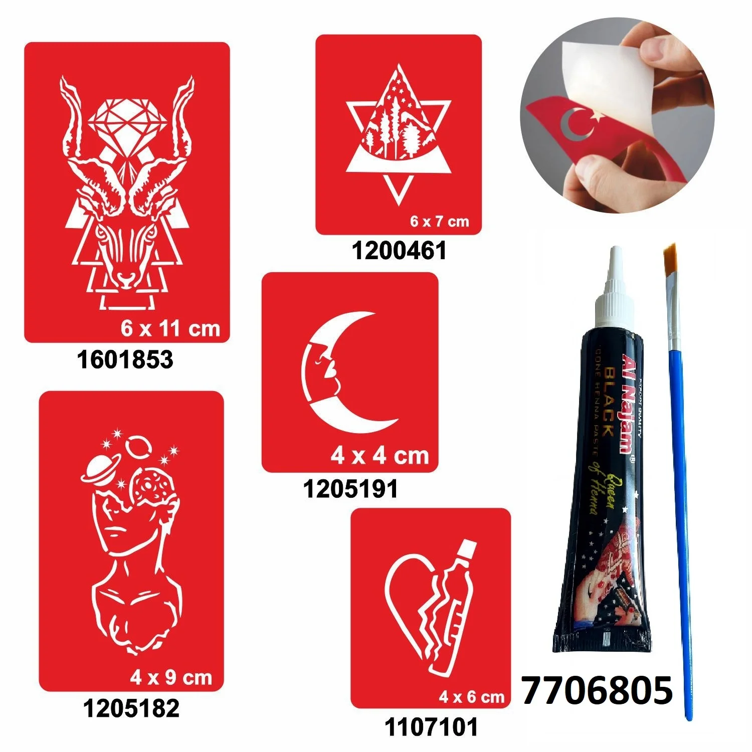 Felsefik Düşünce Desenleri Hint Kınası ile Geçici Dövme Yapma Seti