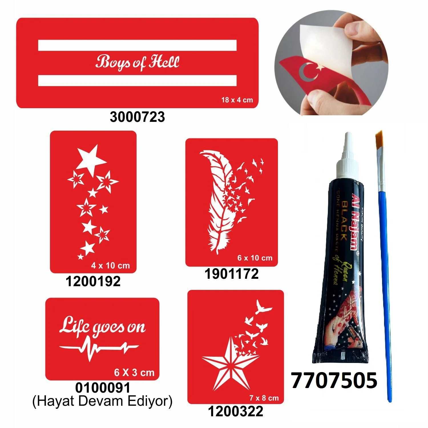 Yıldız Şerit Desenleri Hint Kınası ile Geçici Dövme Yapma Seti