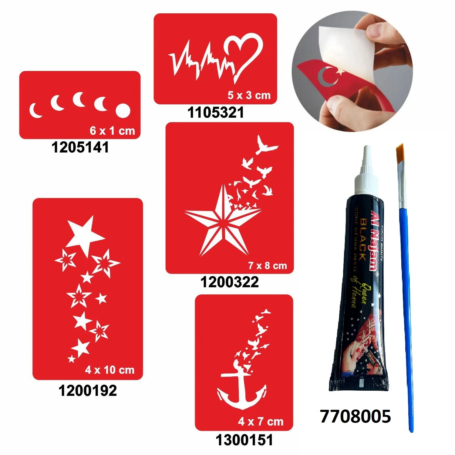 Kalp ve Yıldız Desenleri Hint Kınası ile Geçici Dövme Yapma Seti
