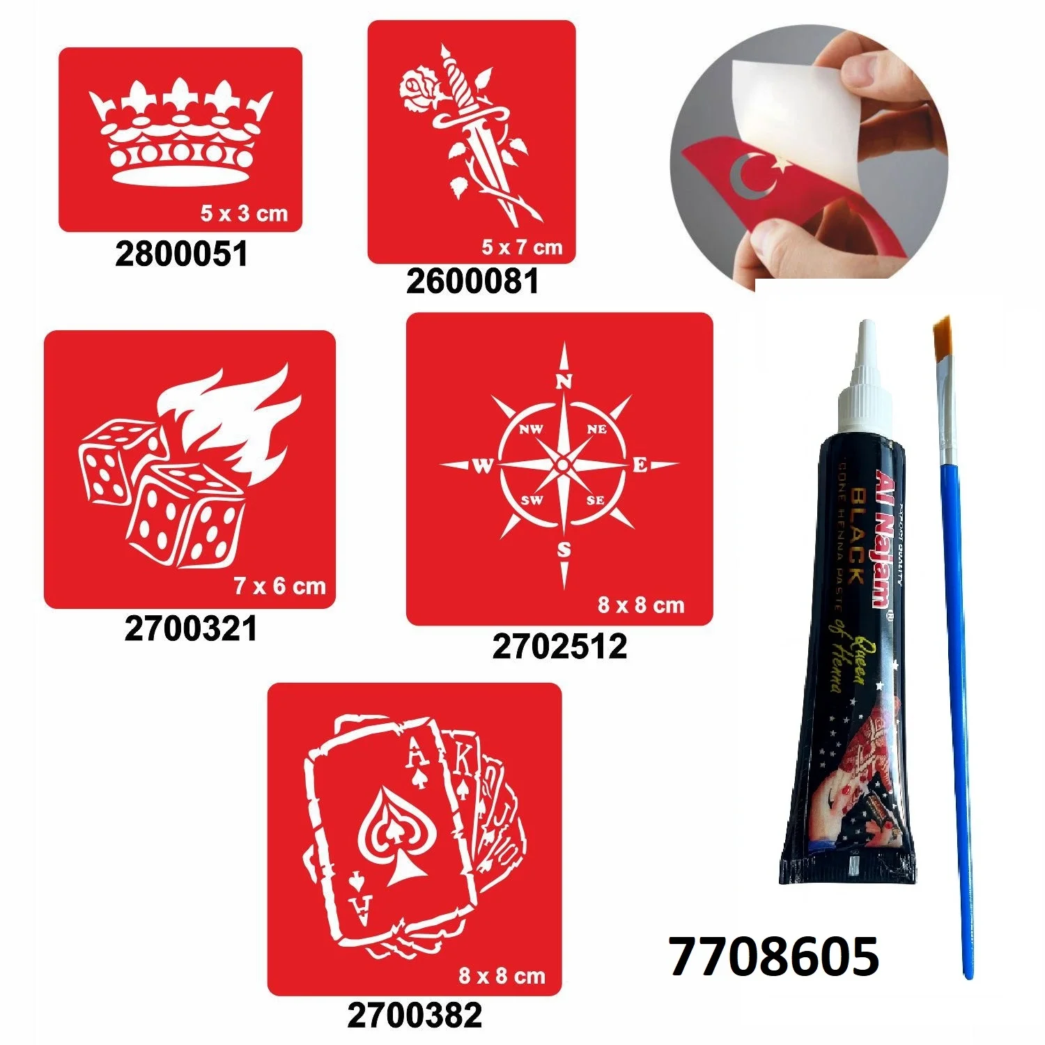 Rota ve Şans Desenleri Hint Kınası ile Geçici Dövme Yapma Seti