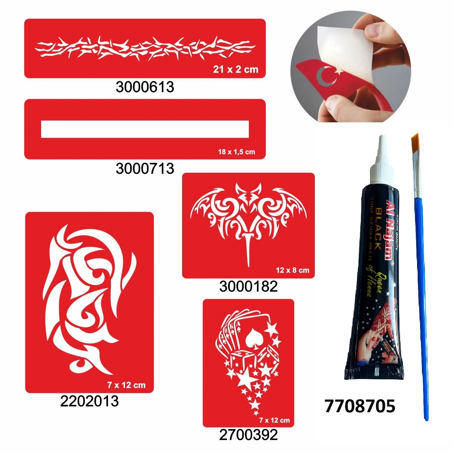 Tribal Zincir Desenleri Hint Kınası ile Geçici Dövme Yapma Seti