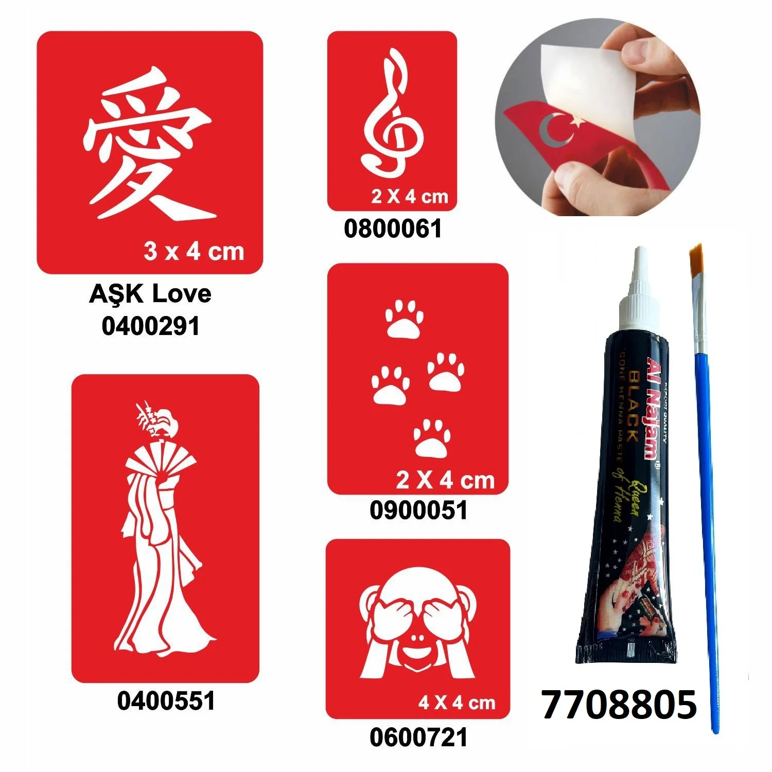 Uzakdoğu Desenleri Hint Kınası ile Geçici Dövme Yapma Seti