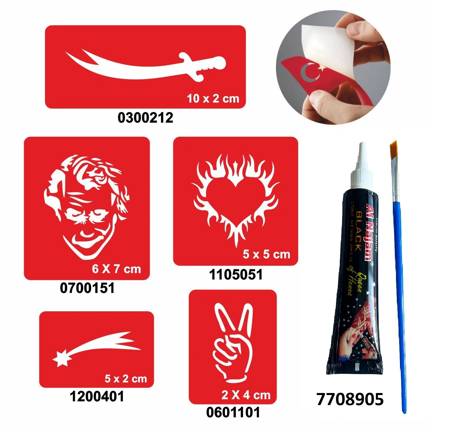 Kılıç Joker desenleri Hint Kınası ile Geçici Dövme Yapma Seti