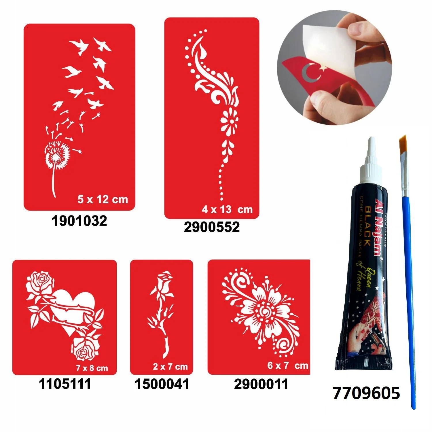Tüy ve Çiçek Desenleri Hint Kınası ile Geçici Dövme Yapma Seti