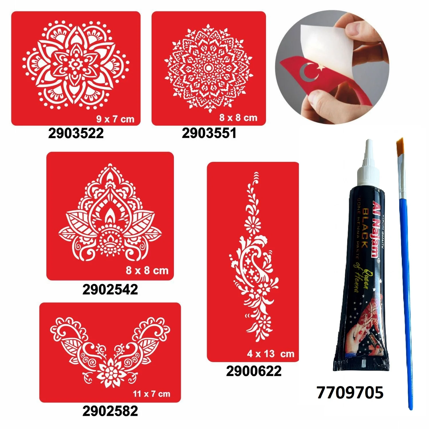 Büyük Mandala Desenleri Hint Kınası ile Geçici Dövme Yapma Seti