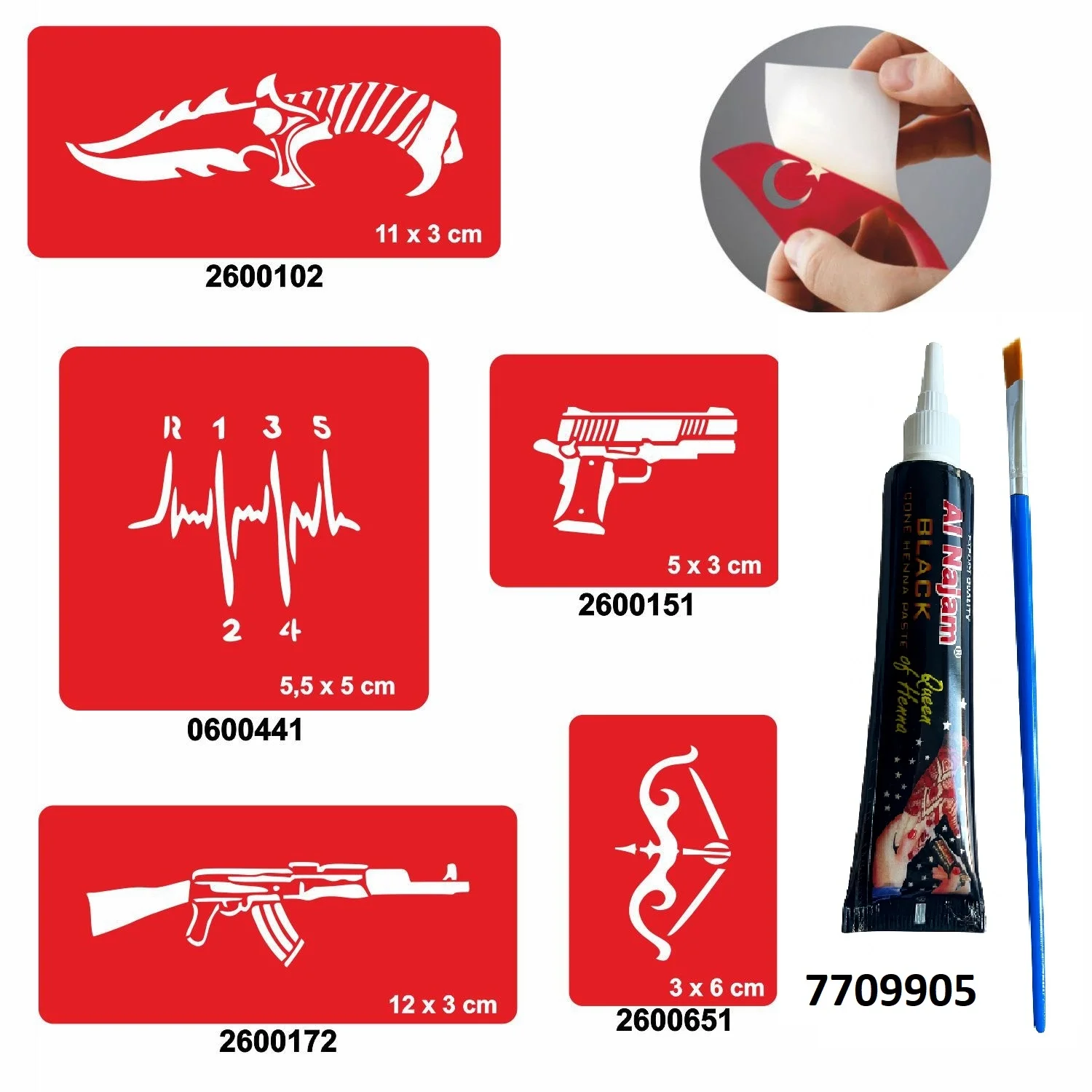Vites Keleş Desenleri Hint Kınası ile Geçici Dövme Yapma Seti