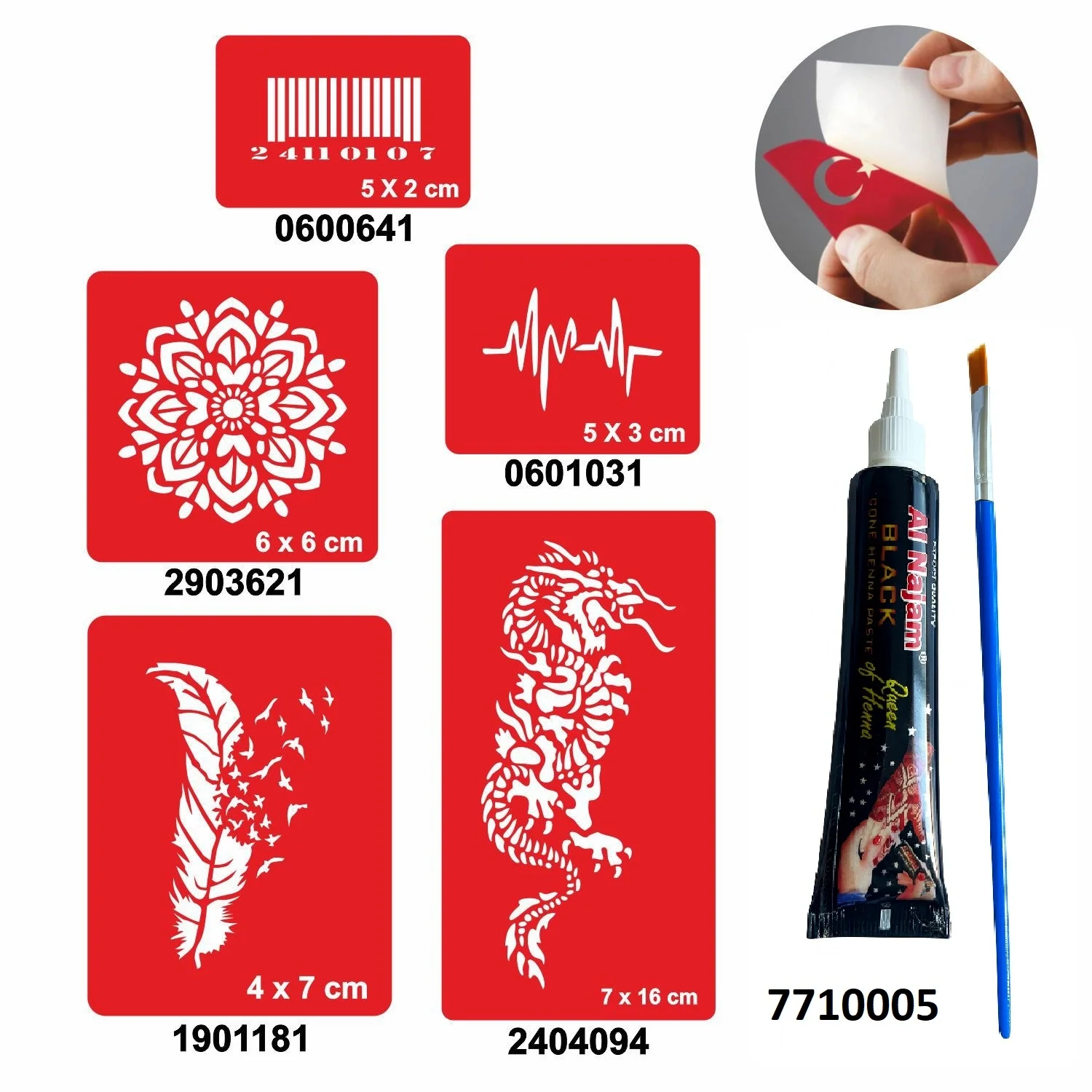 Örtücü Kapatma Desenleri Hint Kınası ile Geçici Dövme Yapma Seti