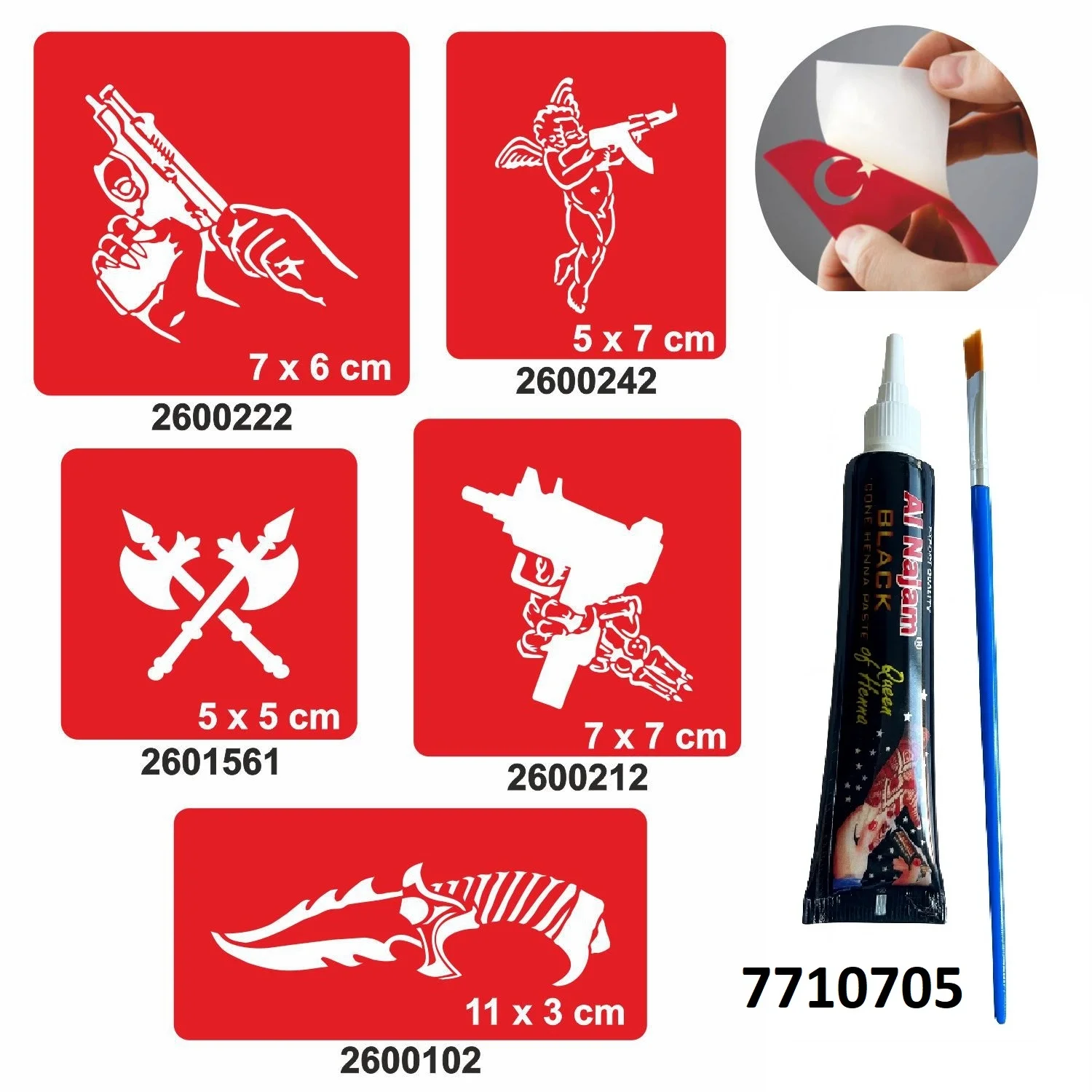 Silah Desenleri Hint Kınası ile Geçici Dövme Yapma Seti