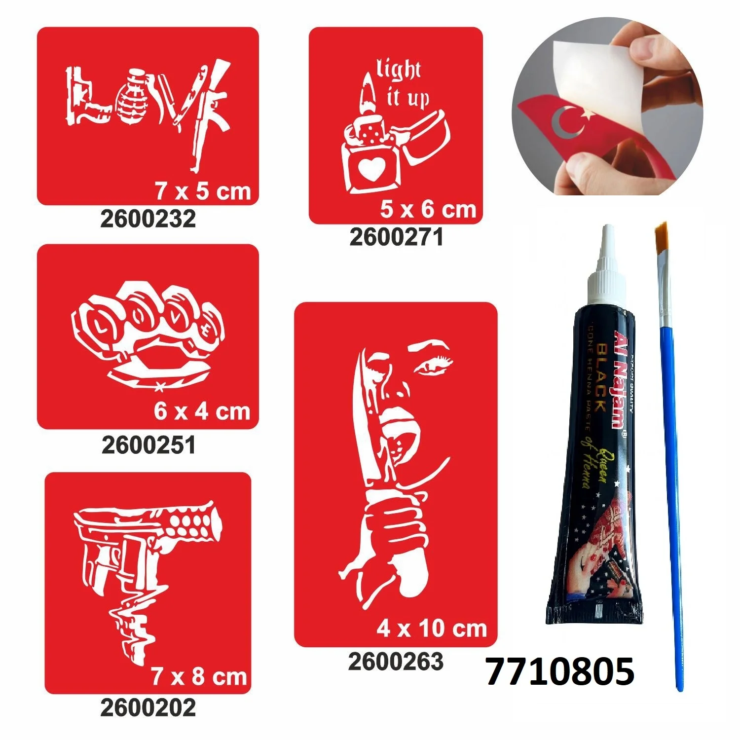 Hayat bir Savaş Desenleri Hint Kınası ile Geçici Dövme Yapma Seti