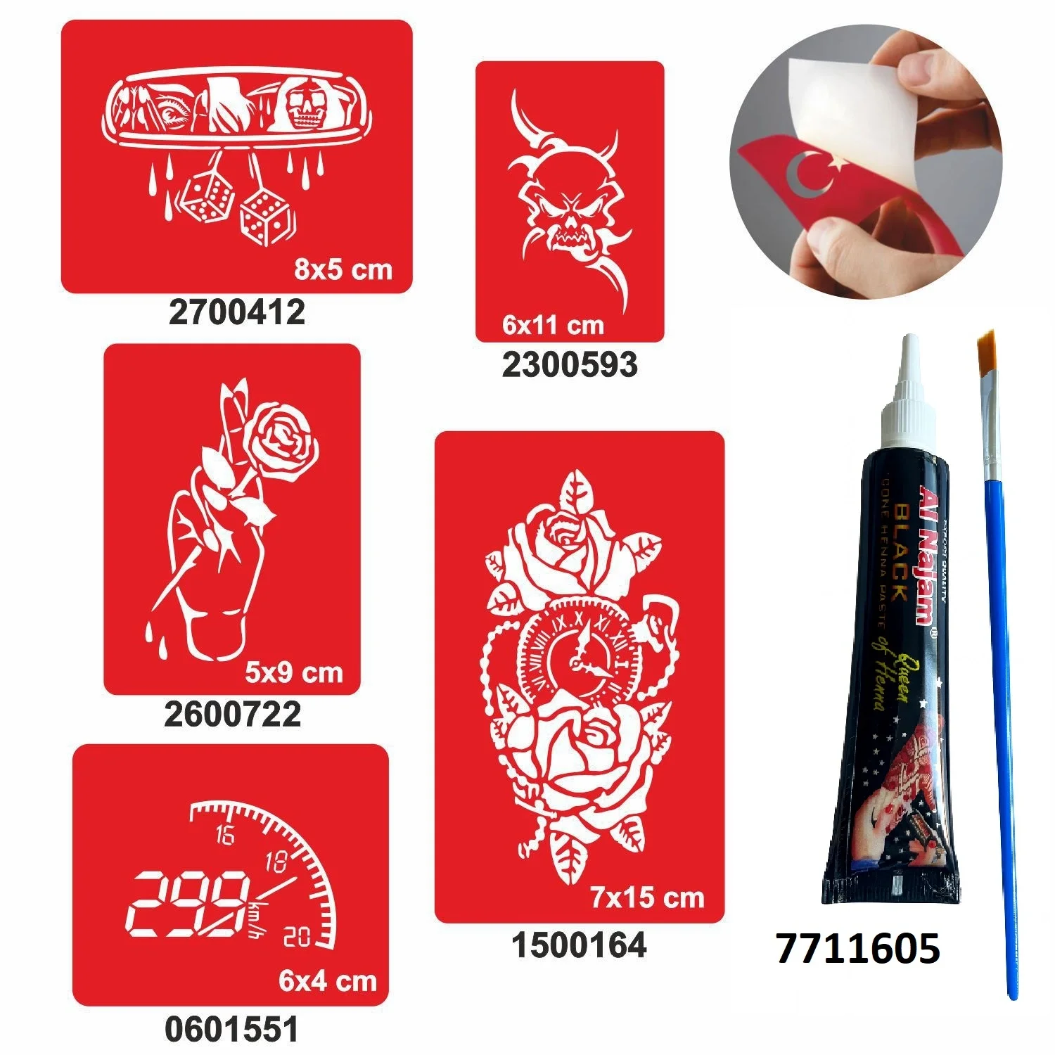İbre Hız Desenleri Hint Kınası ile Geçici Dövme Yapma Seti
