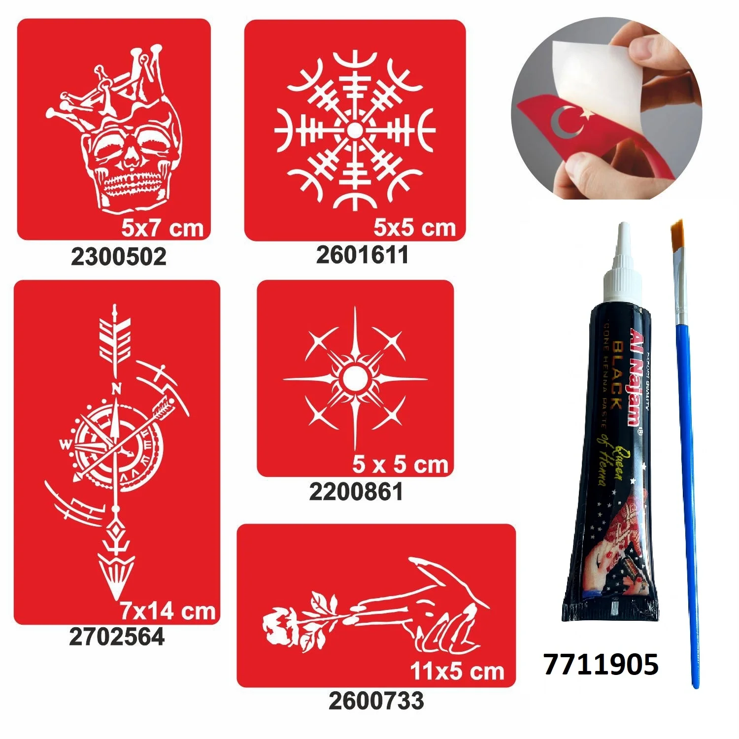 Pusula Gül Desenleri Hint Kınası ile Geçici Dövme Yapma Seti