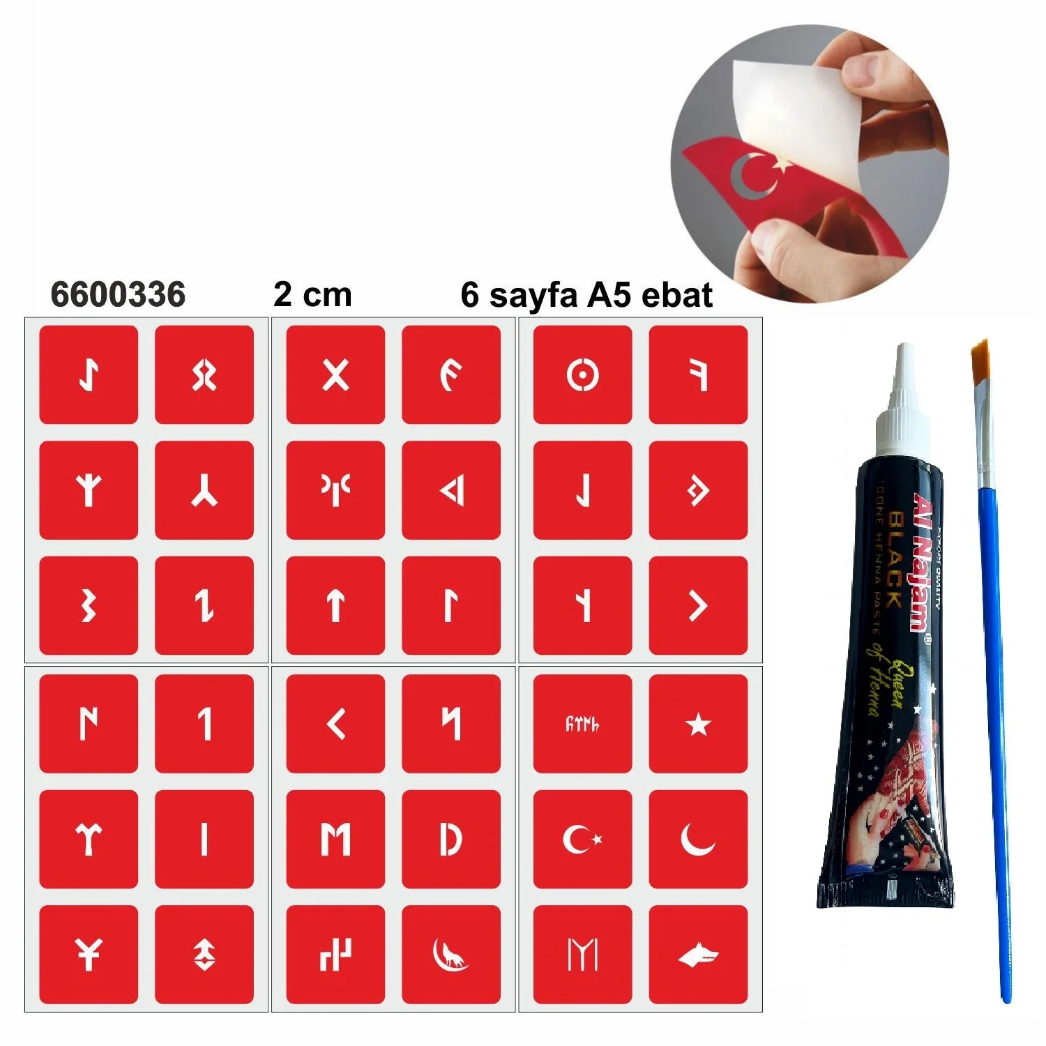 Göktürkçe Harfler Hint Kınası ile Geçici Dövme Yapma Seti
