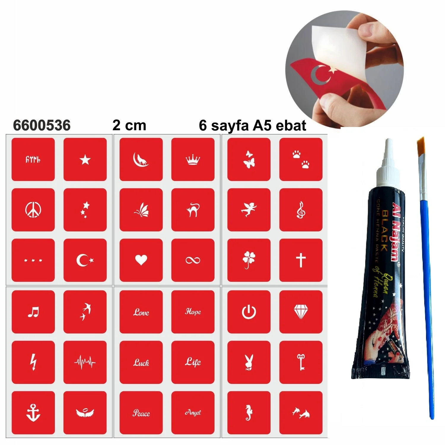 Minimal Desenler Hint Kınası ile Geçici Dövme Yapma Seti