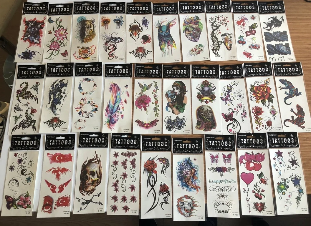 50 Adet Birden Sticker Yapıştırma Tattoo Dövme Seti Karışık Desen