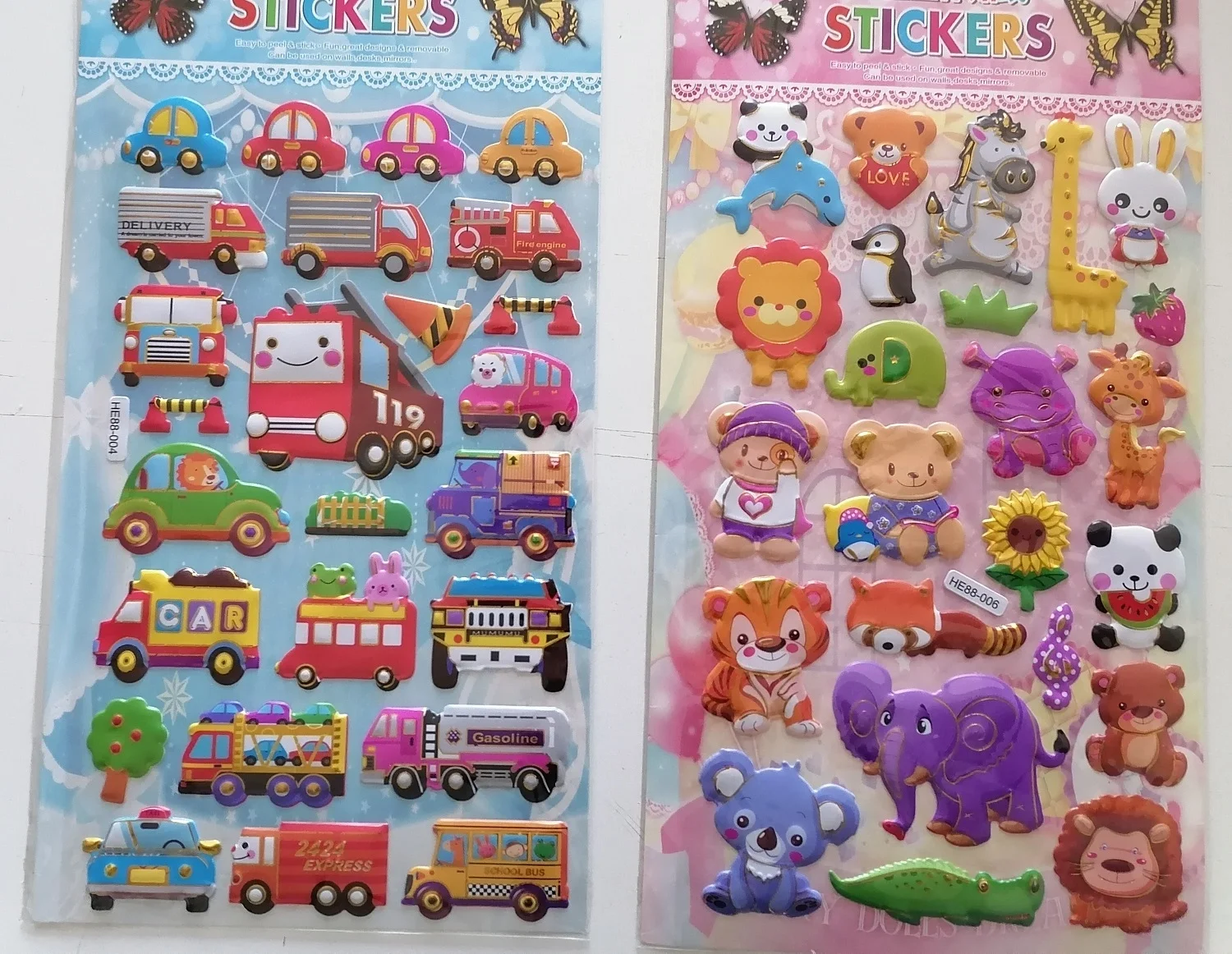 Sevimli hayvan ve taşıtlar 3D Kabartmalı Sticker Çıkartma seti