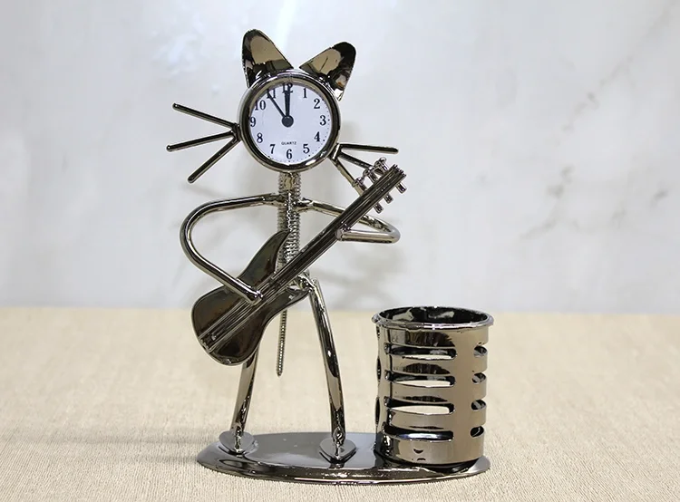 Metal Gitar Çalan Kedi Müzisyen Saat Ve Kalemlik Alk4345