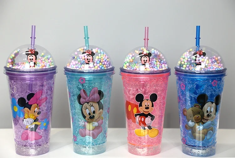 Sevimli Mickey Mouse Işıklı Pipetli Boncuklu Suluk & Bardak 400 Ml Alk3147