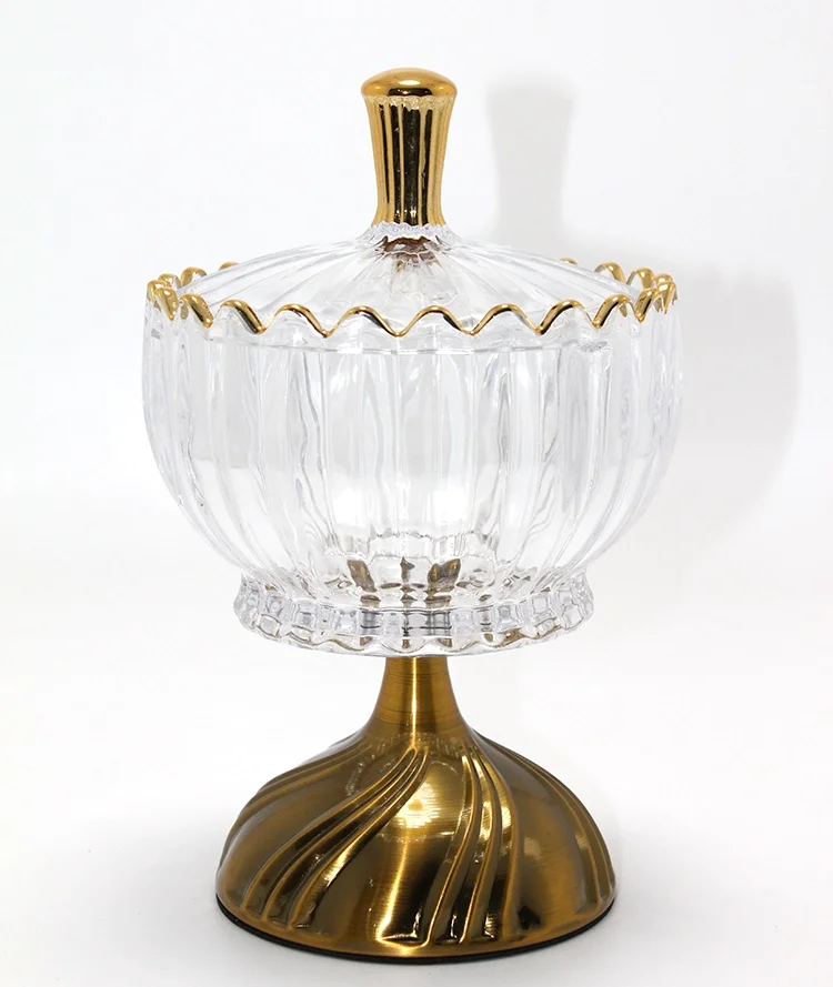 Metal Ayaklı Kristal Cam Şekerlik Gold Detaylı Sunumluk Alk4871