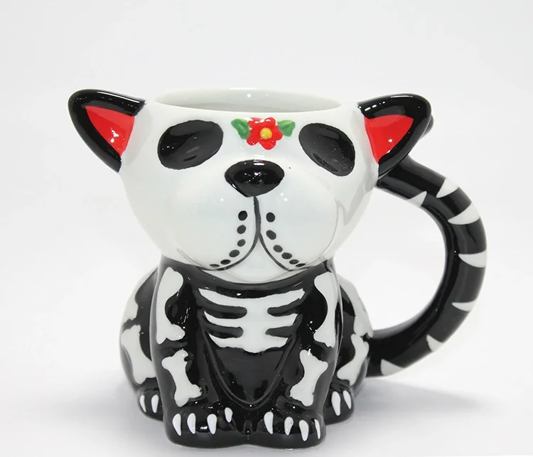 Day Of The Dead Köpek Figürlü 3D Kabartmalı Porselen Kupa Alk4896