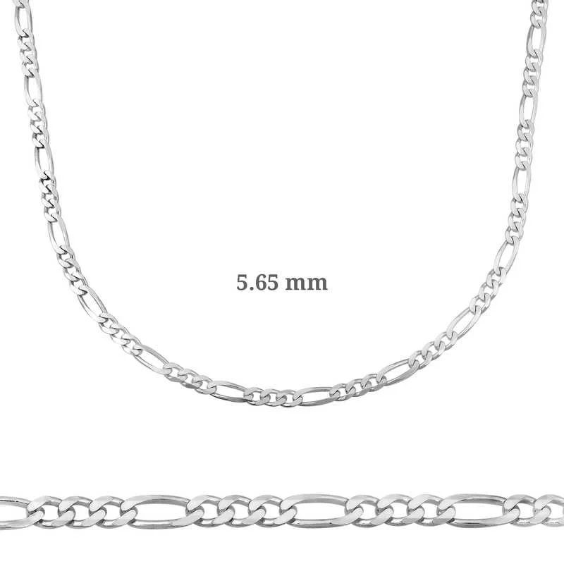 5.65 mm Gümüş Figaro Zincir - 160 mikron