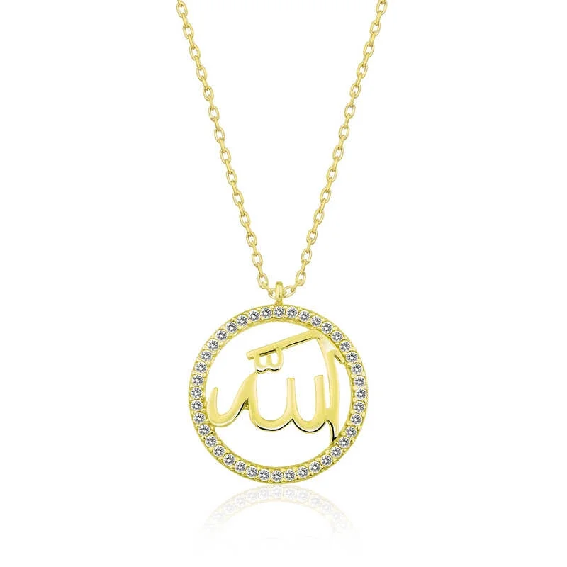 Gümüş Gold Arapça Allah Yazılı Bayan Kolye