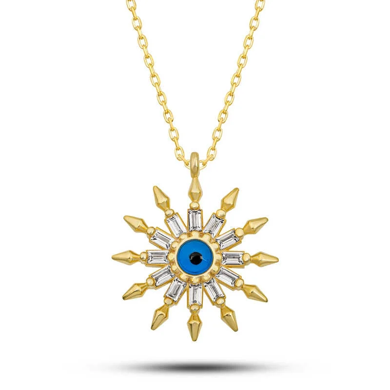 Gümüş Gold Koruyucu Göz Güneş Kadın Kolye