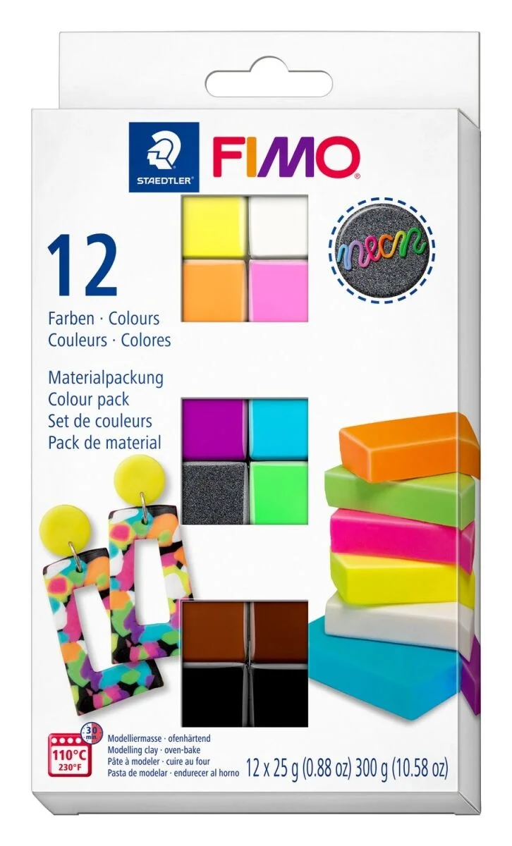 Staedtler Fimo Polimer Kil Seti 12 Renk x 25 gr. Neon (Fosforlu) Renkler