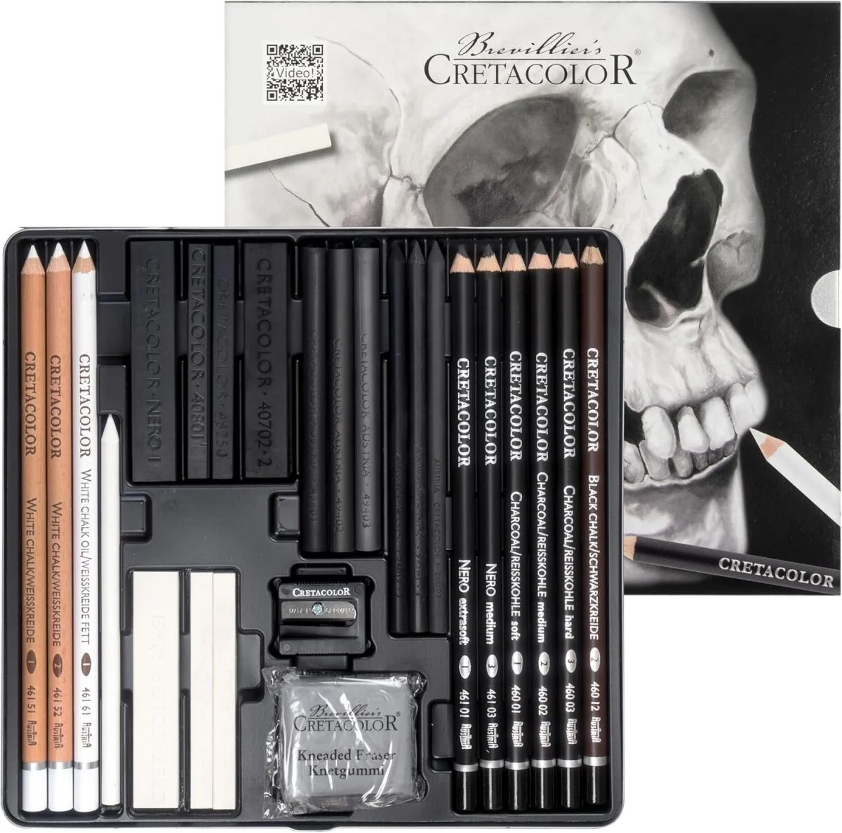 Cretacolor Black & White Box Drawing Profesyonel Karakalem Eskiz Çizim Seti 25 Parça Metal Kutu