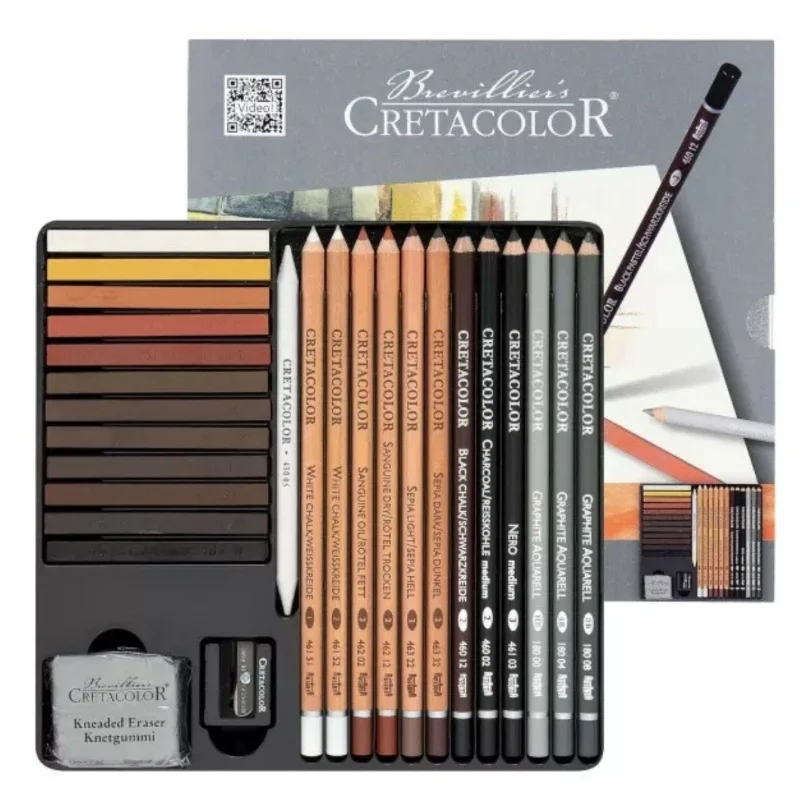 Cretacolor Creativo Drawing Profesyonel Karakalem Eskiz Çizim Seti 27 Parça Metal Kutu