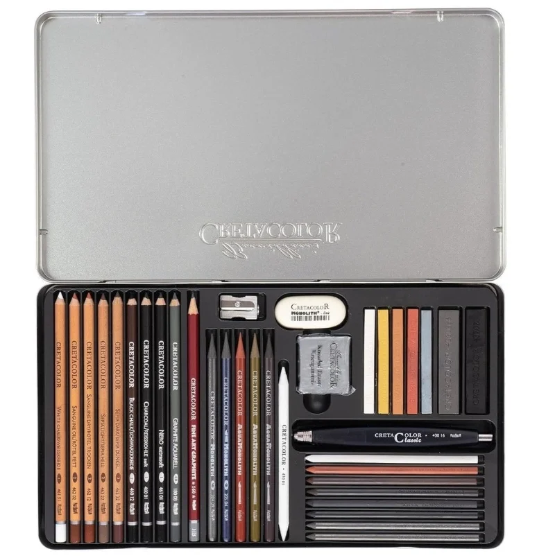 Cretacolor Ultimo Drawing Set Profesyonel Karakalem Eskiz Çizim Seti 35 Parça Metal Kutu