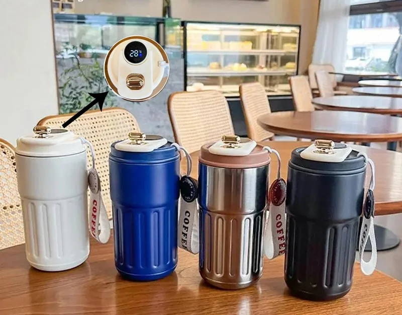 Askılı ve Derece Göstergeli Vakumlu Mug - 500 ml Modern Kahve Termosu ALK3136