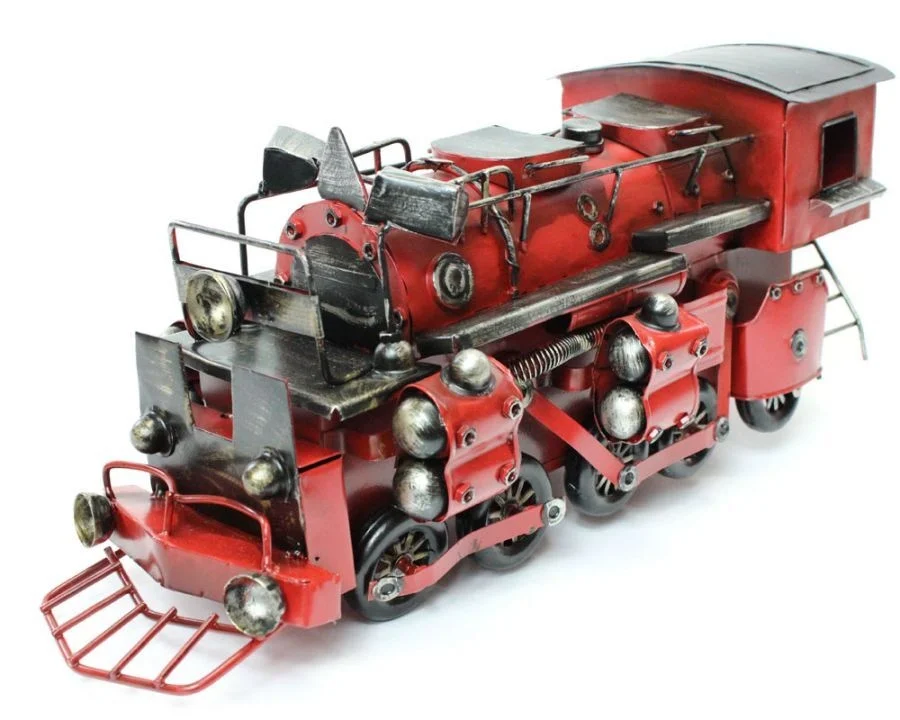 Buharlı Tren Lokomotifi Elyapımı Eskitilmiş Biblo Kırmızı 43cm