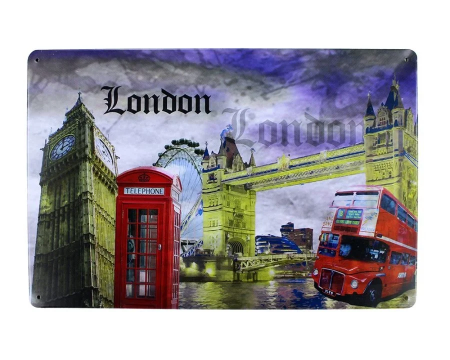 Dekoratif Vintage Metal Pano London Tema 20x30