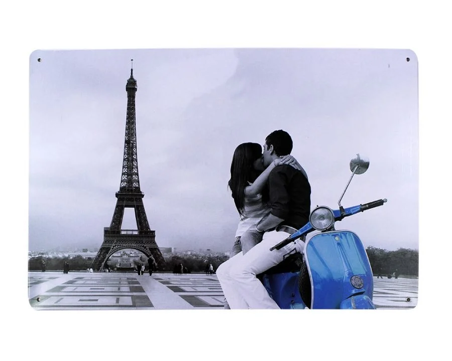 Dekoratif Vintage Metal Pano Eifell Love 20x30
