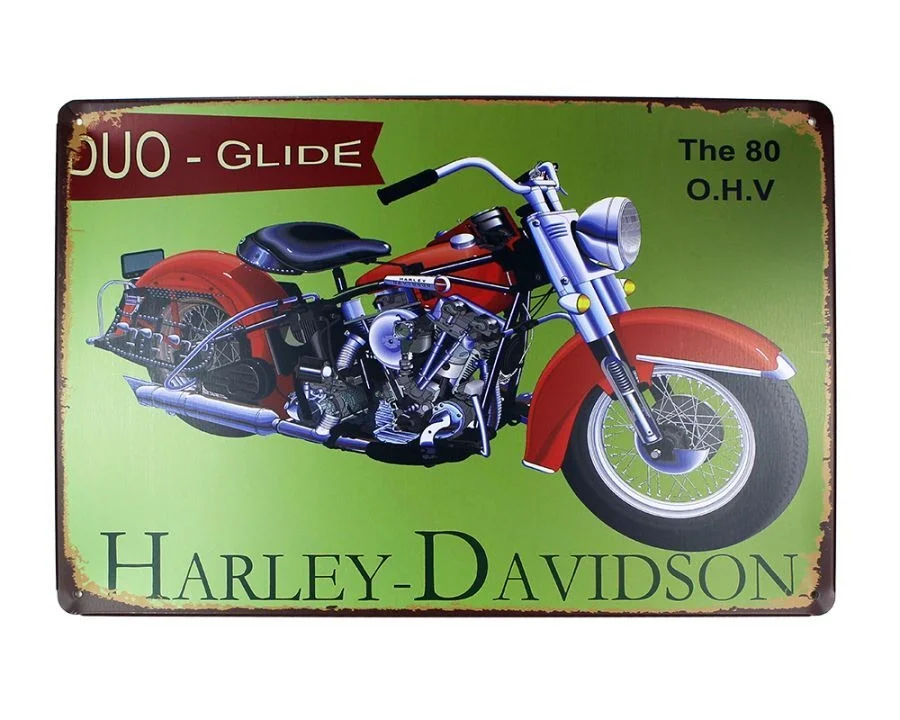 Dekoratif Vintage Metal Pano Harley Motor 20x30