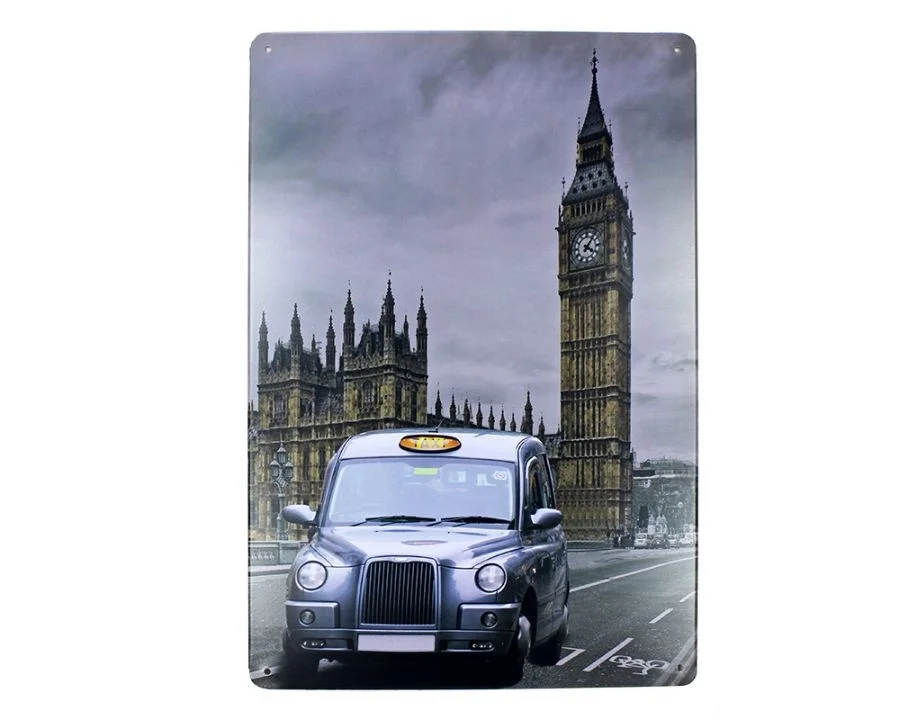 Dekoratif Vintage Metal Pano London Taxi 20x30