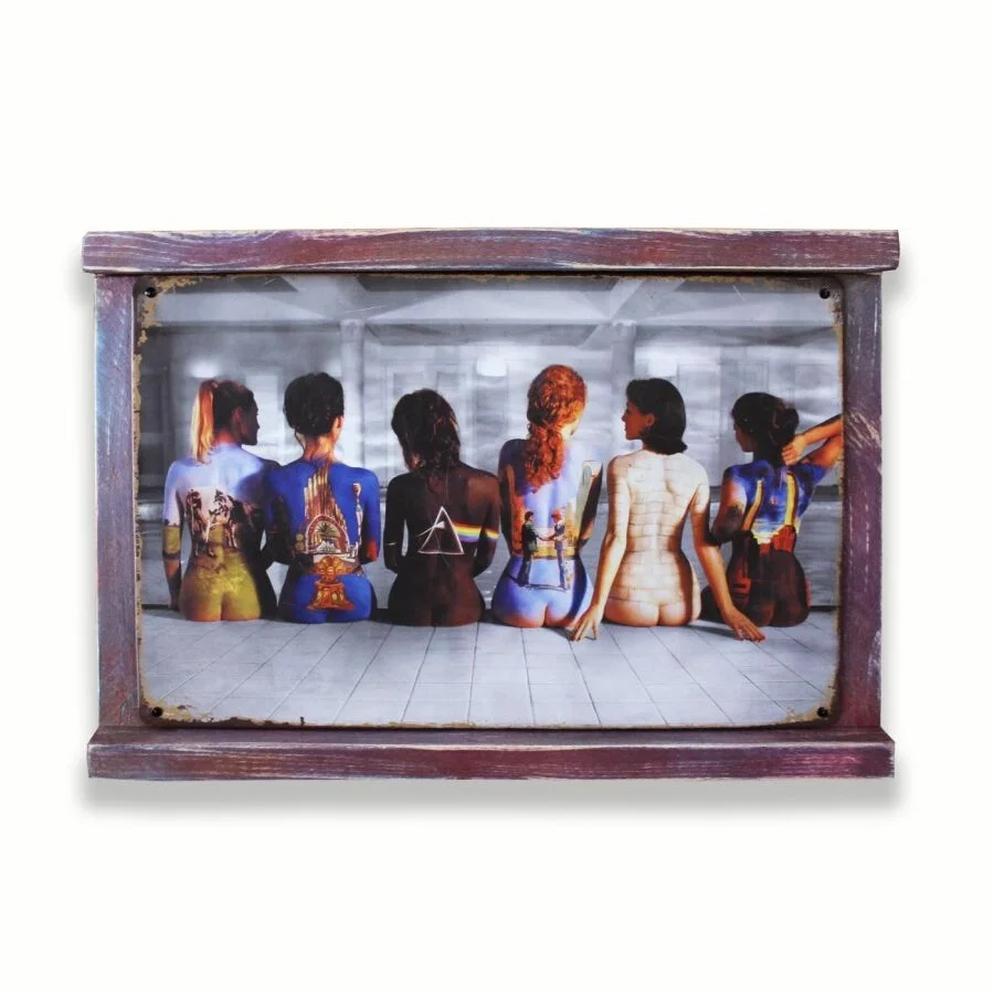 Rustik Ahşap Çerçeveli Vintage Metal Pano Girls 20x30