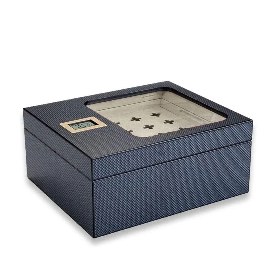 Cigarloong Camlı Puro Kutusu Humidor Karbon Desen 40's