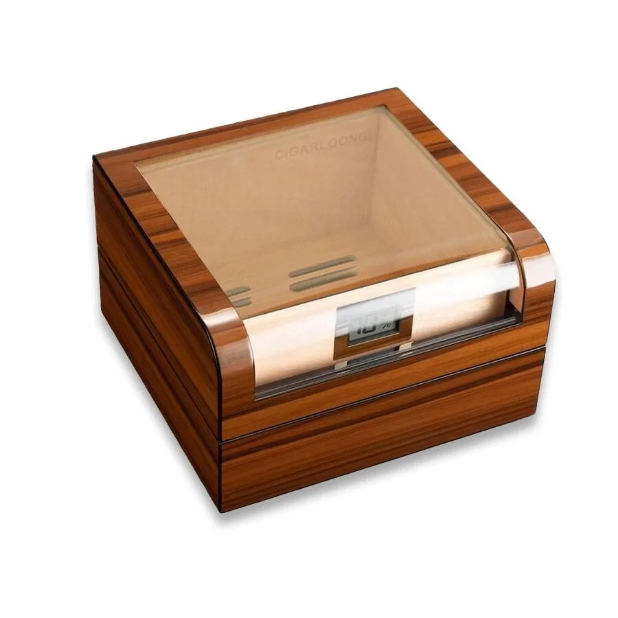 Cigarloong Camlı Puro Kutusu Humidor Ceviz 60's