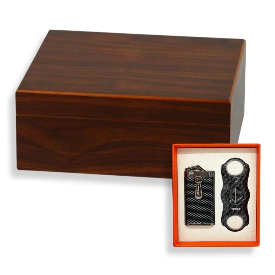 Cedar Alman Humidor Puro Kutusu Karbon Çakmak Kesici Seti