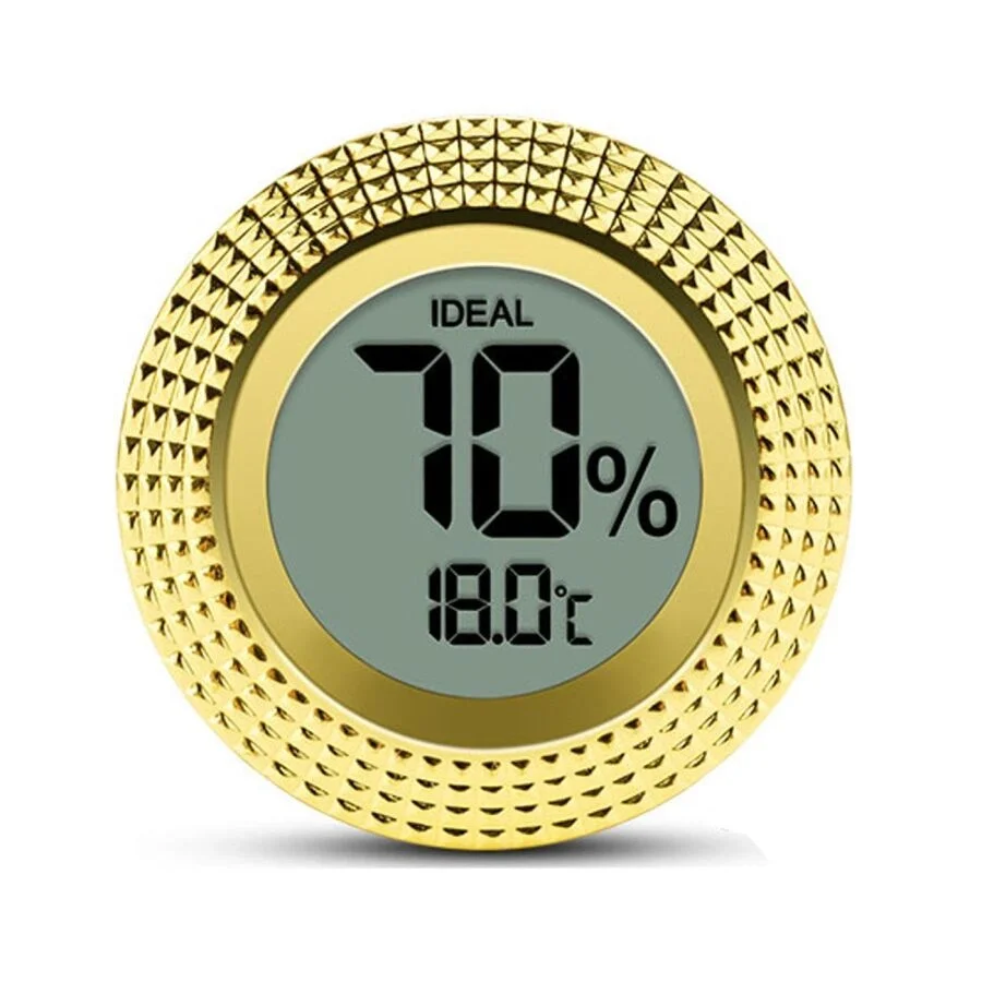 Cigarloong Kesme Kenar Dijital Higrometre Nem Ölçer Yuvarlak Gold