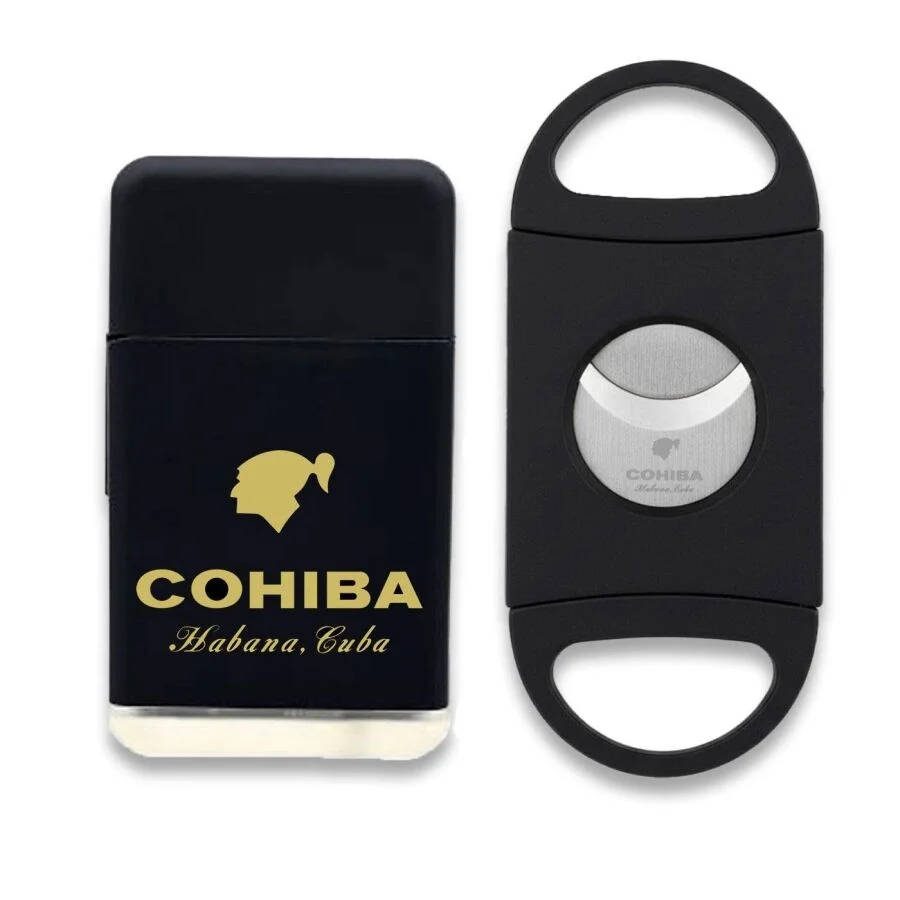 Cohiba Plastik Jet Alev Puro Çakmağı Kesici Seti Siyah