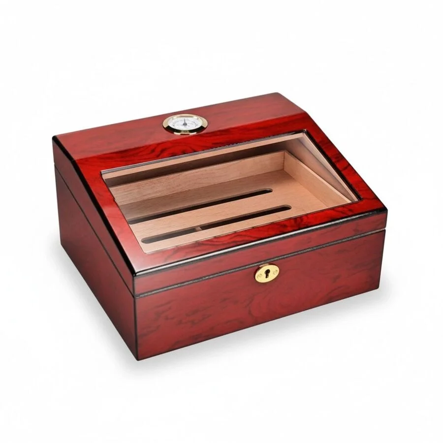 Sedir Ağacı Camlı Puro Kutusu Humidor Ceviz 40's