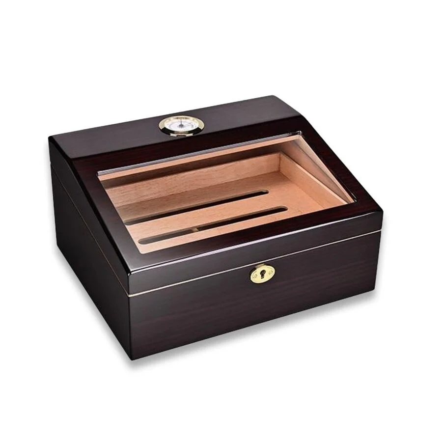 Sedir Ağacı Camlı Puro Kutusu Humidor Maun 40's